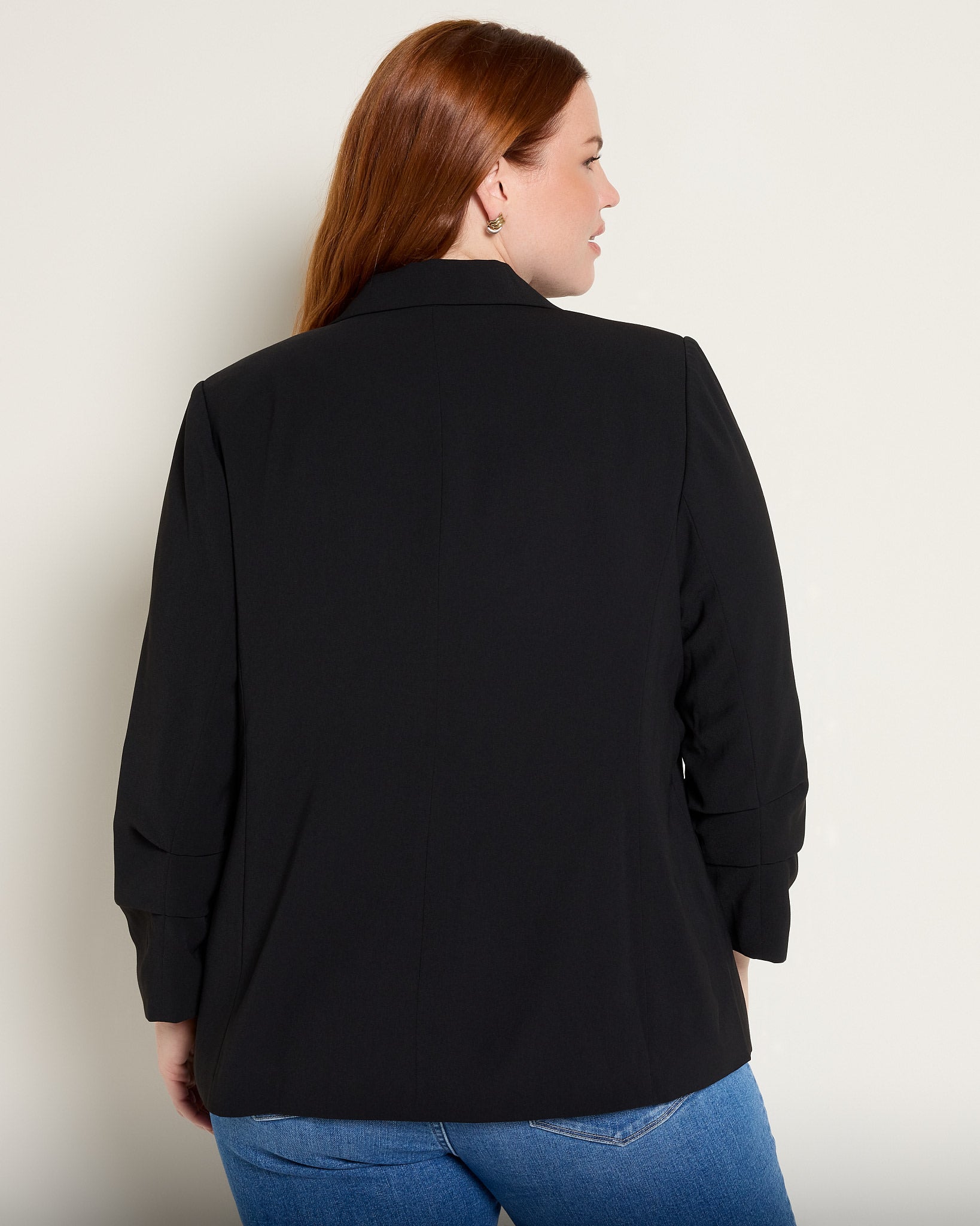 Black $|& Skies Are Blue Recycled Shirred Sleeve Blazer - SOF Back