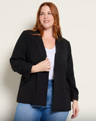 Black $|& Skies Are Blue Recycled Shirred Sleeve Blazer - SOF Front