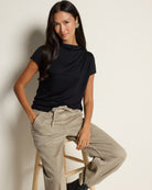 Black $|& SEAS Ariana Draped Mock Neck Top - VOF Front
