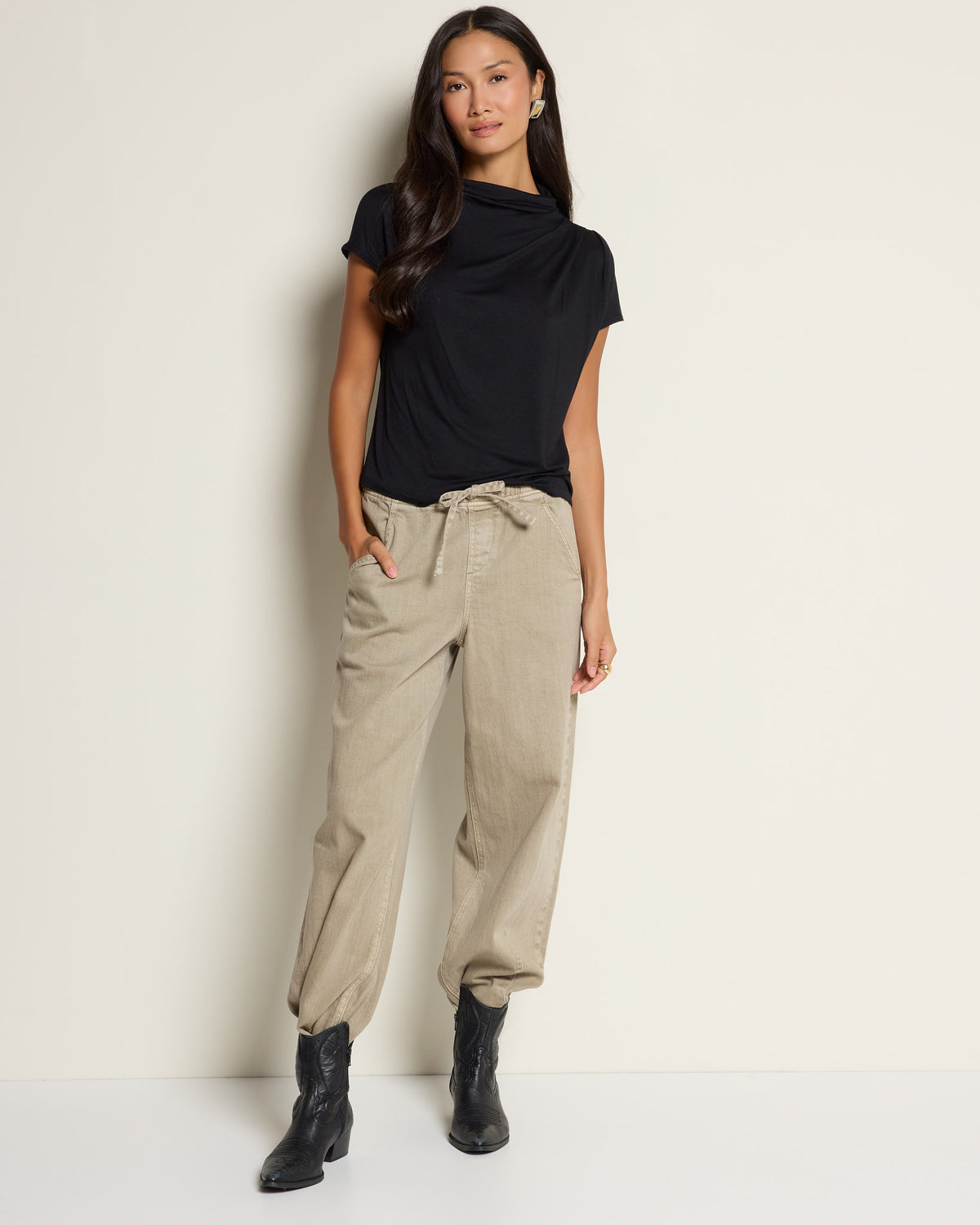 Black $|& SEAS Ariana Draped Mock Neck Top - UGC On Fig