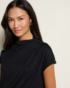 Black $|& SEAS Ariana Draped Mock Neck Top - SOF Full Front