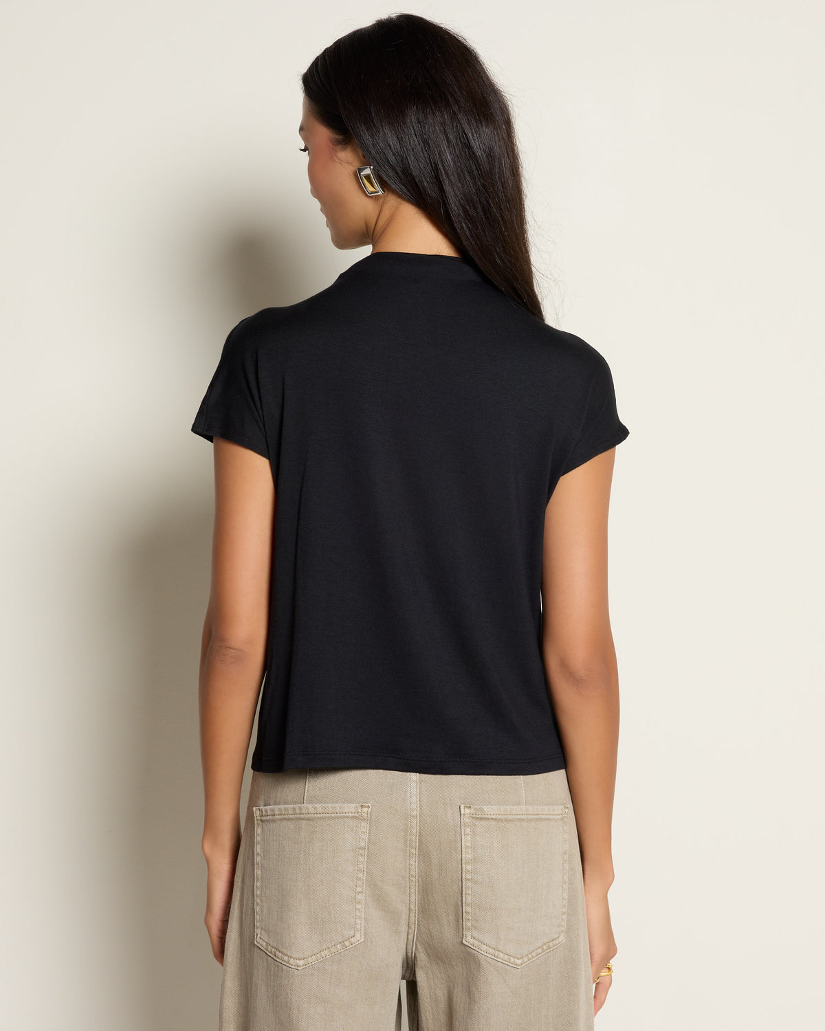 Black $|& SEAS Ariana Draped Mock Neck Top - SOF Back
