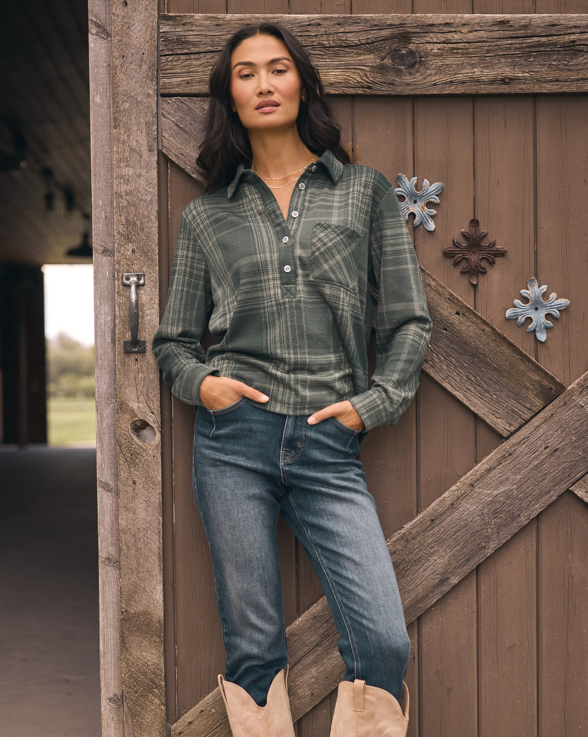 Pine Plaid $|& SEAS Amber Button Down Plaid - SOF Side