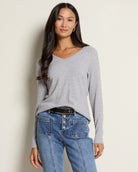 Heather Grey $|& SEAS Ray V-Neck Long Sleeve Top - SOF Front