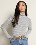Heather Grey White $|& SEAS Elena Long Sleeve Turtleneck Top - SOF Front