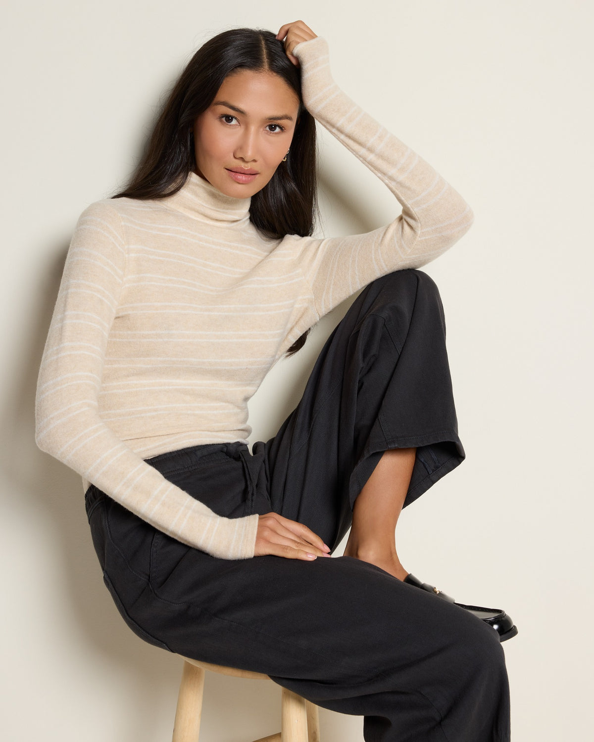 Heather Oatmeal Cream $|& SEAS Elena Long Sleeve Turtleneck Top - SOF Full Front