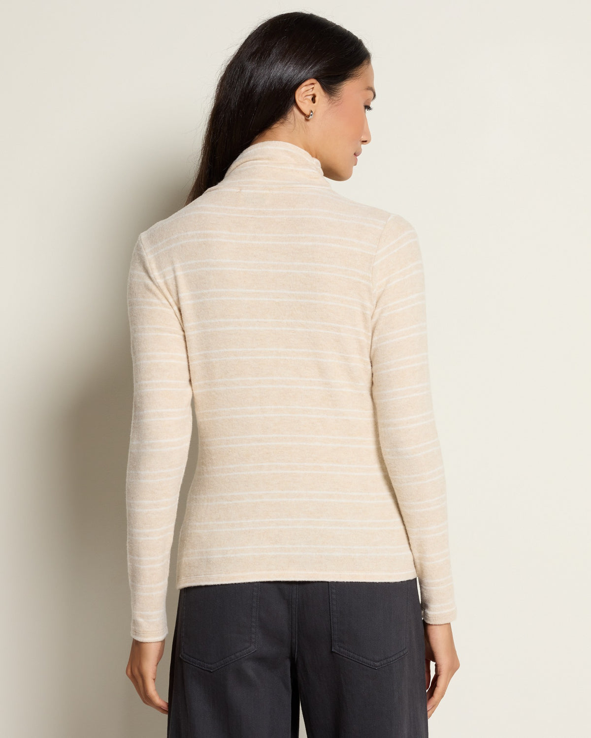 Heather Oatmeal Cream $|& SEAS Elena Long Sleeve Turtleneck Top - SOF Back