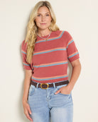 Red Earth Stripe $|& SEAS Amelie Raglan Sweater Top - SOF Front