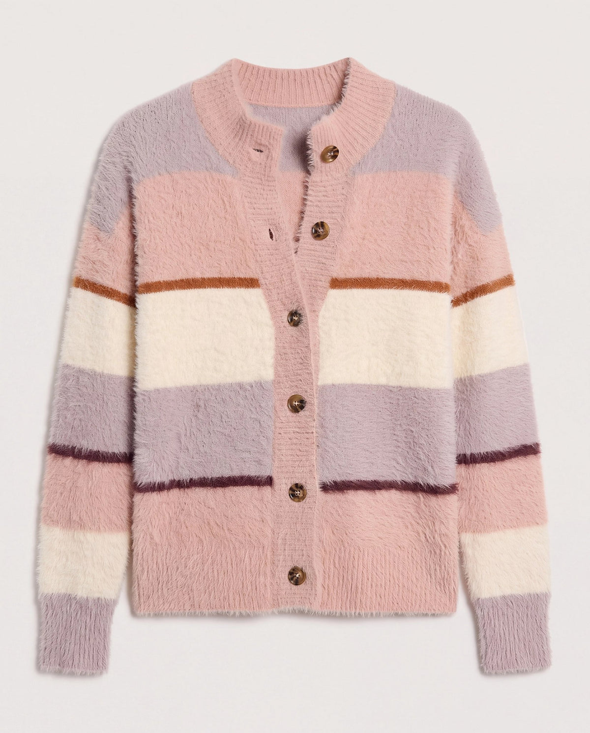 Almond Multi Stripe $|& SEAS Aster Stripe Turtleneck Cardigan - Hanger Detail
