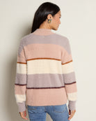 Almond Multi Stripe $|& SEAS Aster Stripe Turtleneck Cardigan - SOF Back