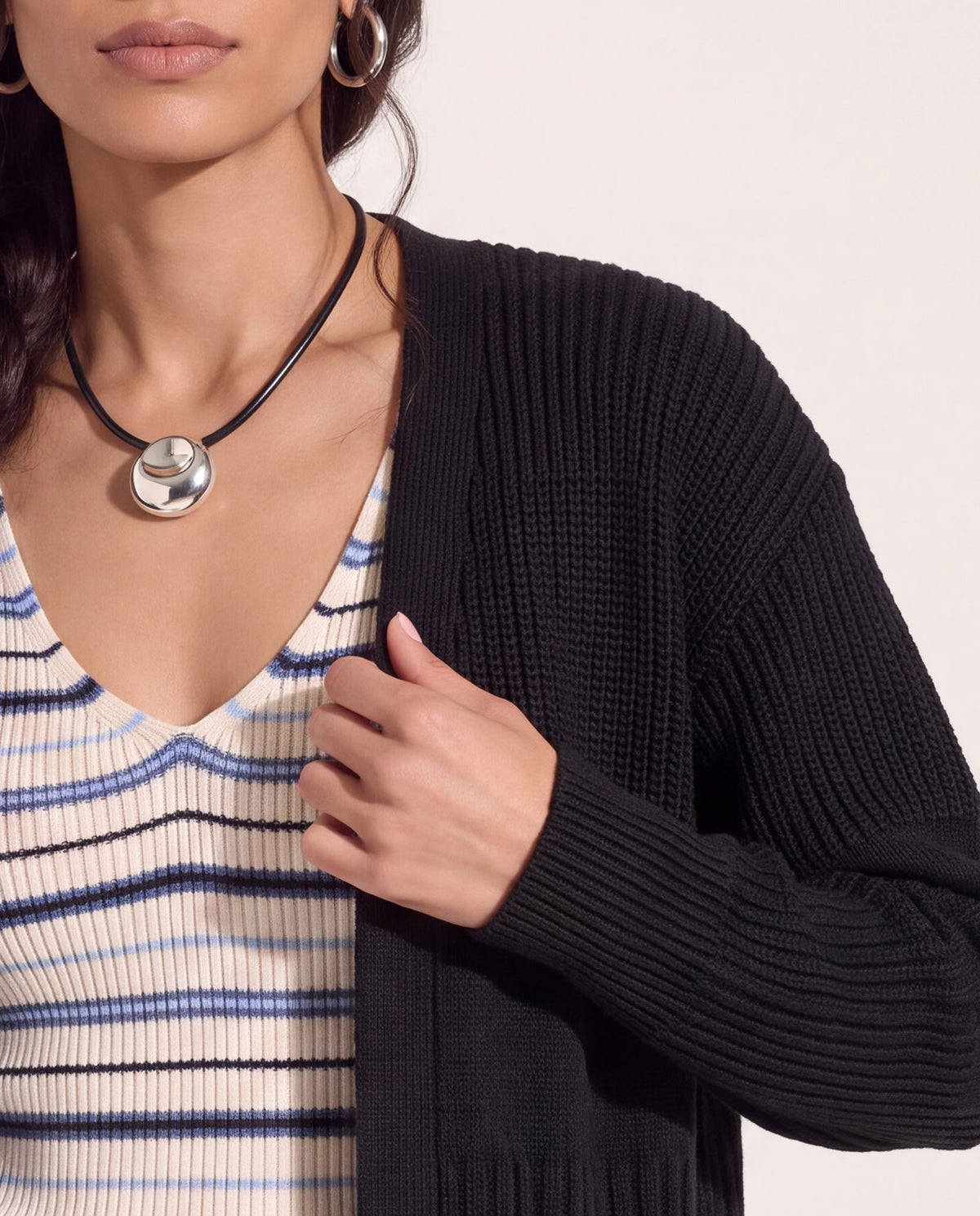 Black $|& SEAS Emma Drop Sleeve Cardigan - SOF Full Front