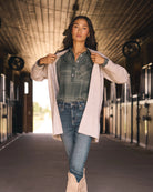 Sandstone $|& SEAS Emma Drop Sleeve Cardigan - SOF Side