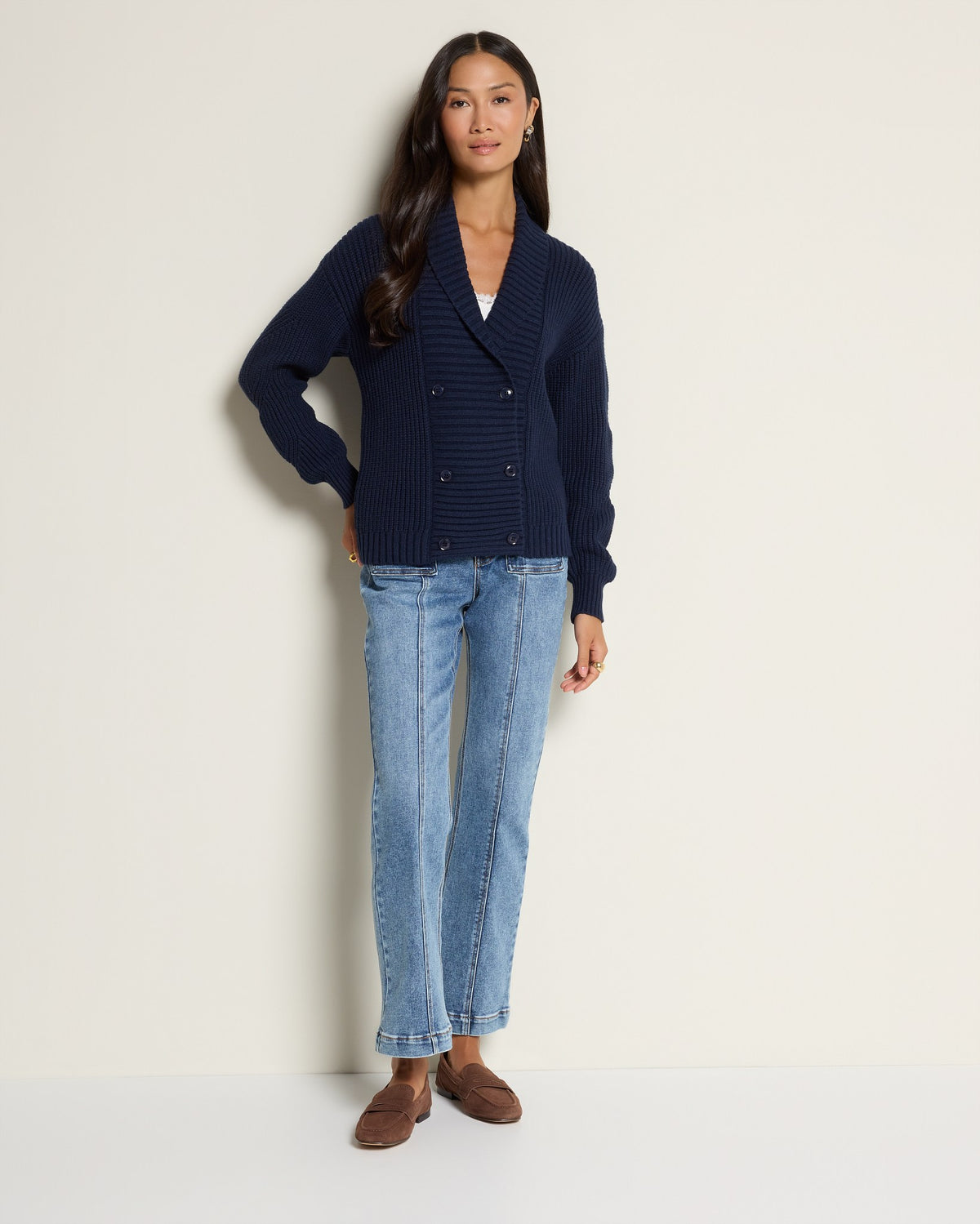 Storm Indigo $|& SEAS Kimmy Double Breasted Cardigan - UGC On Fig