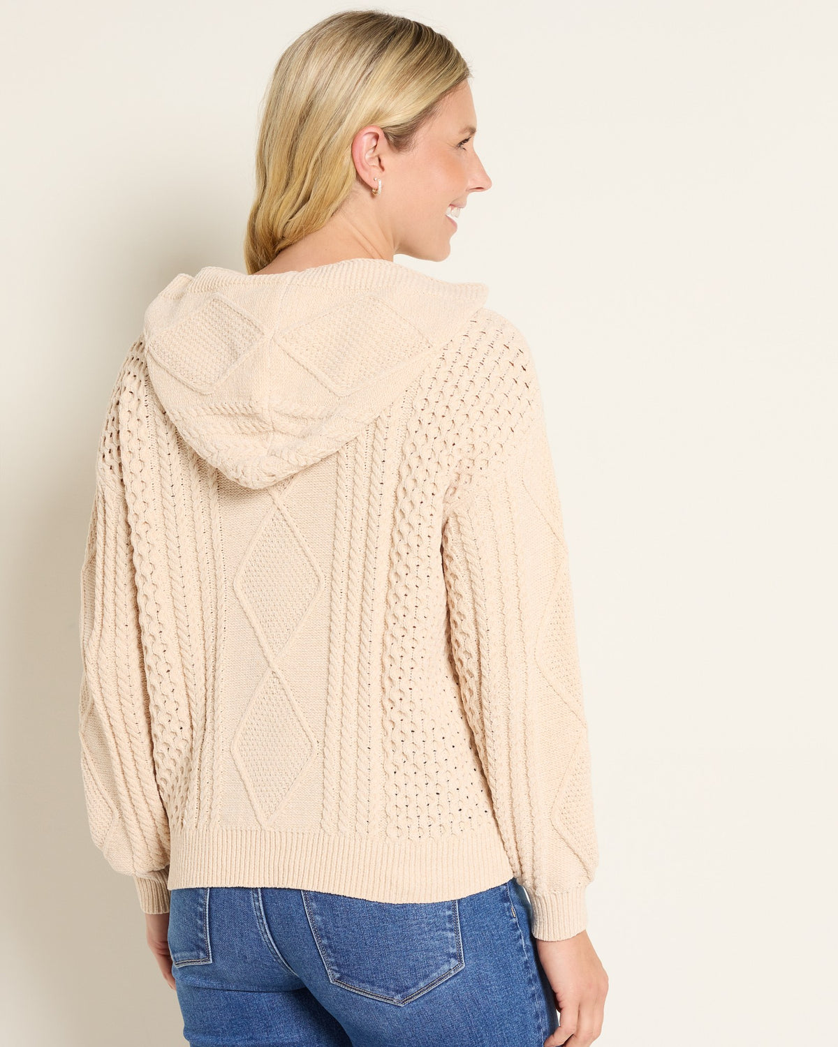 Almond $|& Herizon Traverse Cable Knit Hoodie - SOF Back