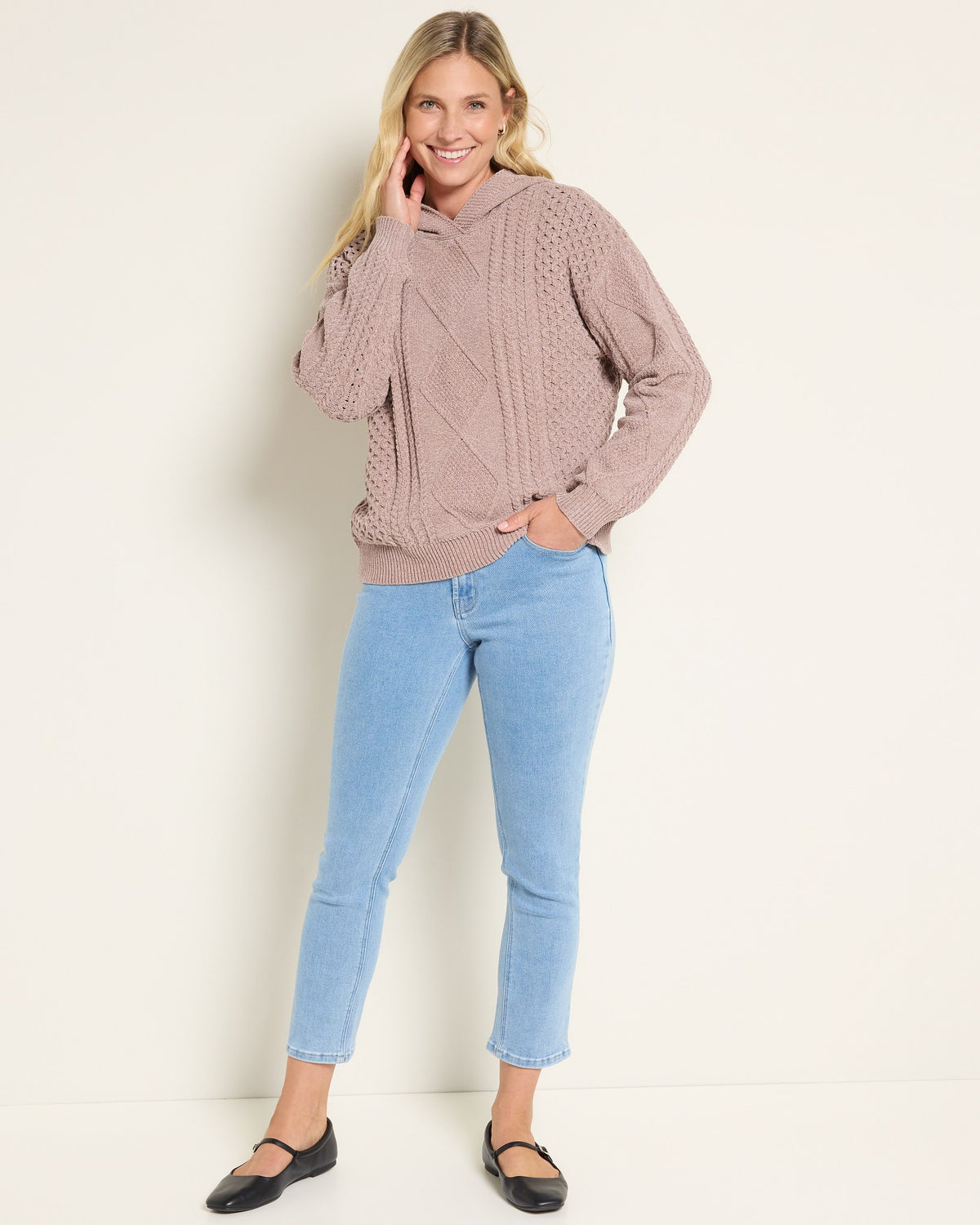 Mink $|& Herizon Traverse Cable Knit Hoodie - UGC On Fig