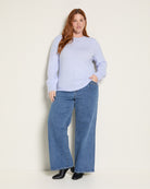 Corn Flower $|& Skies Are Blue Button Cuff And Scalloped Detail Knit Sweater - UGC On Fig