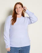 Corn Flower $|& Skies Are Blue Button Cuff And Scalloped Detail Knit Sweater - SOF Front