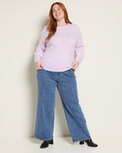 Lavender $|& Skies Are Blue Button Cuff And Scalloped Detail Knit Sweater - UGC On Fig