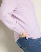 Lavender $|& Skies Are Blue Button Cuff And Scalloped Detail Knit Sweater - SOF Full Front