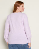 Lavender $|& Skies Are Blue Button Cuff And Scalloped Detail Knit Sweater - SOF Back
