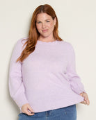 Lavender $|& Skies Are Blue Button Cuff And Scalloped Detail Knit Sweater - SOF Front