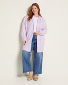 Lavender $|& Skies Are Blue Button Detail Long Open Knit Cardigan - UGC On Fig
