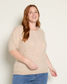 Beige $|& Skies Are Blue Short Sleeve Cable Knit Sweater Top - SOF Front