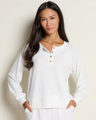 Ivory $|& Bobeau Brushed Poly Rayon Jersey Relaxed Raglan Pullover - SOF Front