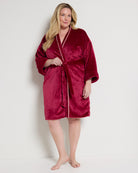 Rhubarb/Pink $|& Bobeau Double Sided Plush Whipstitch Long Sleeve Robe - SOF Front