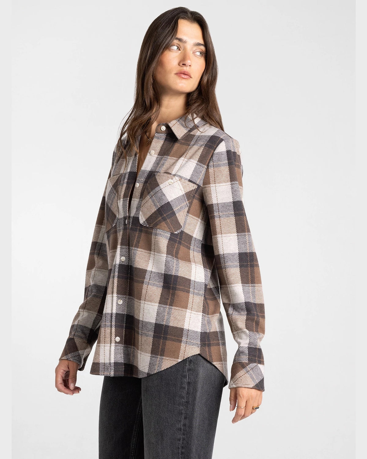 Cream Brown Plaid $|& Thread & Supply Lewis Plaid Shirt - Hanger Front
