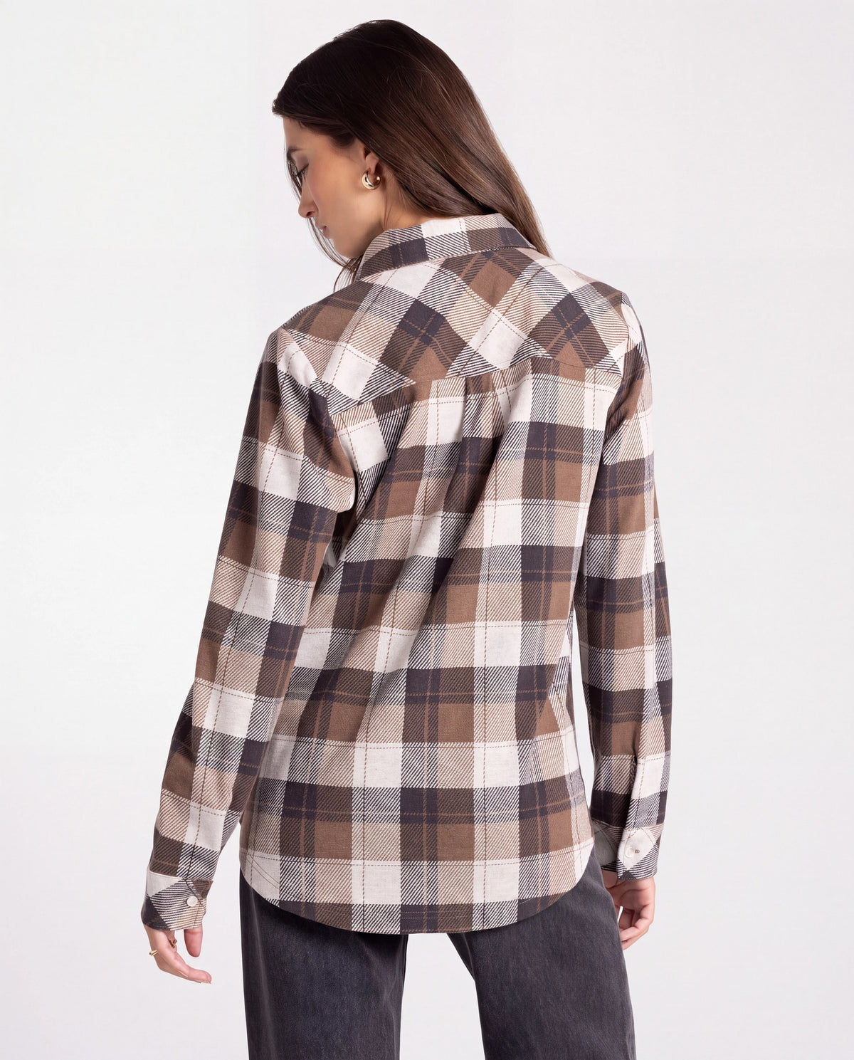 Cream Brown Plaid $|& Thread & Supply Lewis Plaid Shirt - Hanger Side
