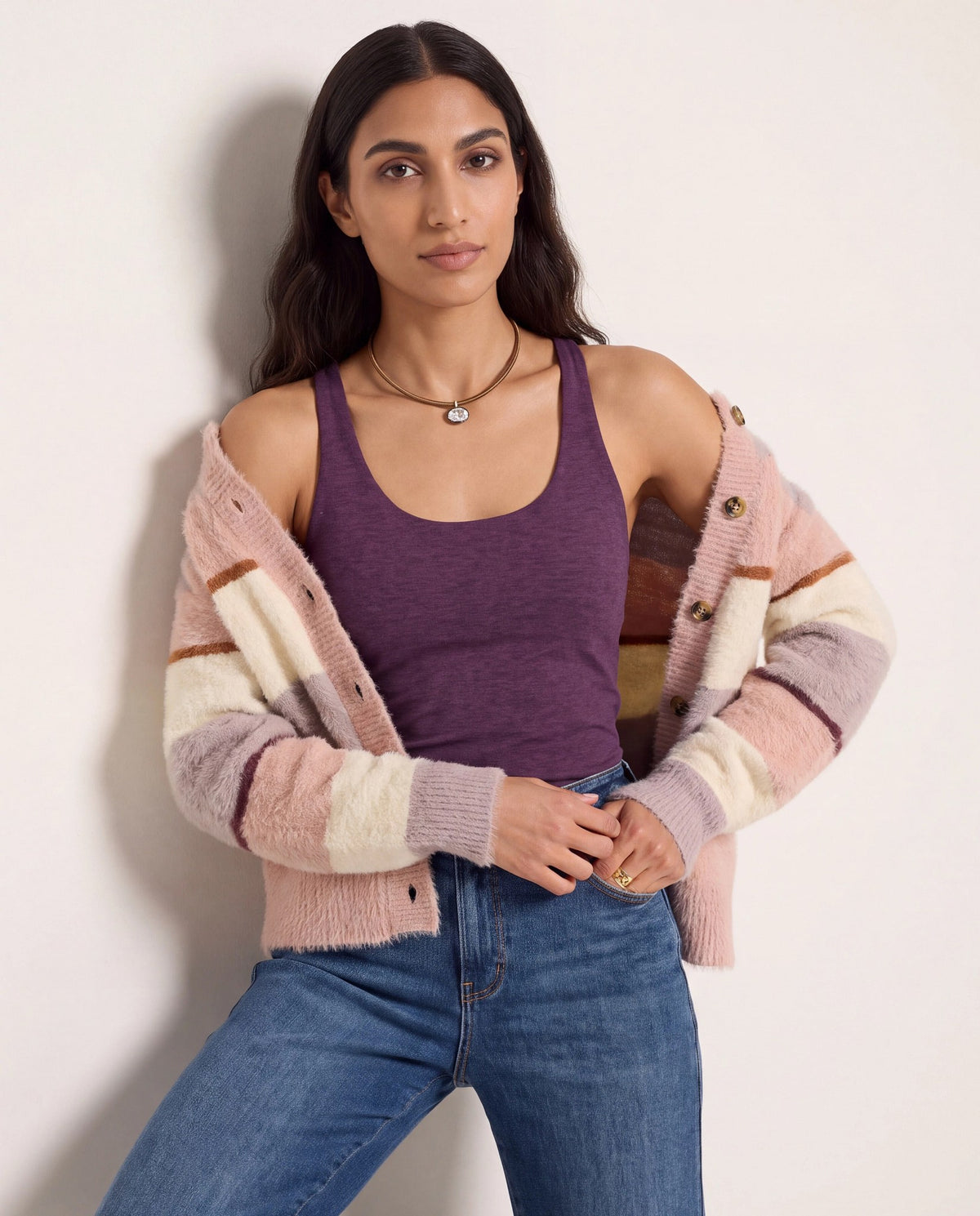 Plum Heather $|& Interval Flowheather Harper High Hip Tank - VOF Front