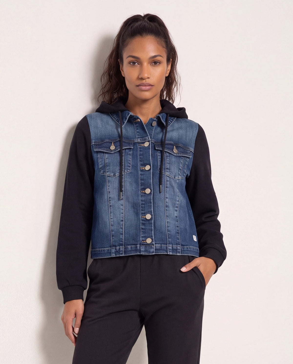 Riptide/Black $|& Interval Brooke Hybrid Denim Hoodie - SOF Front