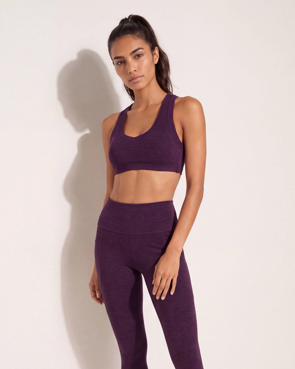 Plum Heather $|& Interval Flowheather Sculpt Addison Sports Bra - SOF Front