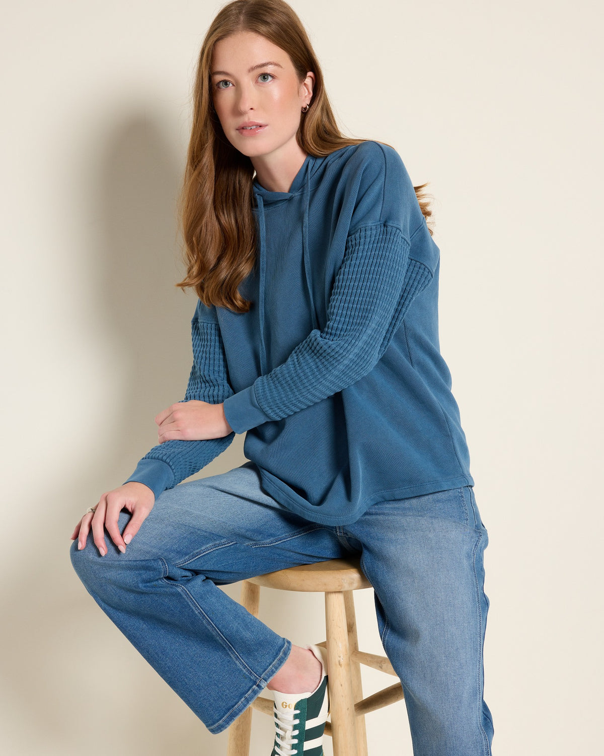 Washed Storm Indigo $|& SEAS Drea Thermal Sleeve Hoodie - SOF Back