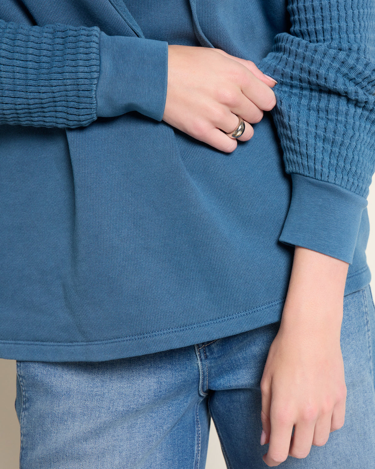 Washed Storm Indigo $|& SEAS Drea Thermal Sleeve Hoodie - SOF Back