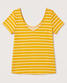 Mustard Ivory $|& W. by Wantable The Double Take Stripe Tee - Hanger Detail