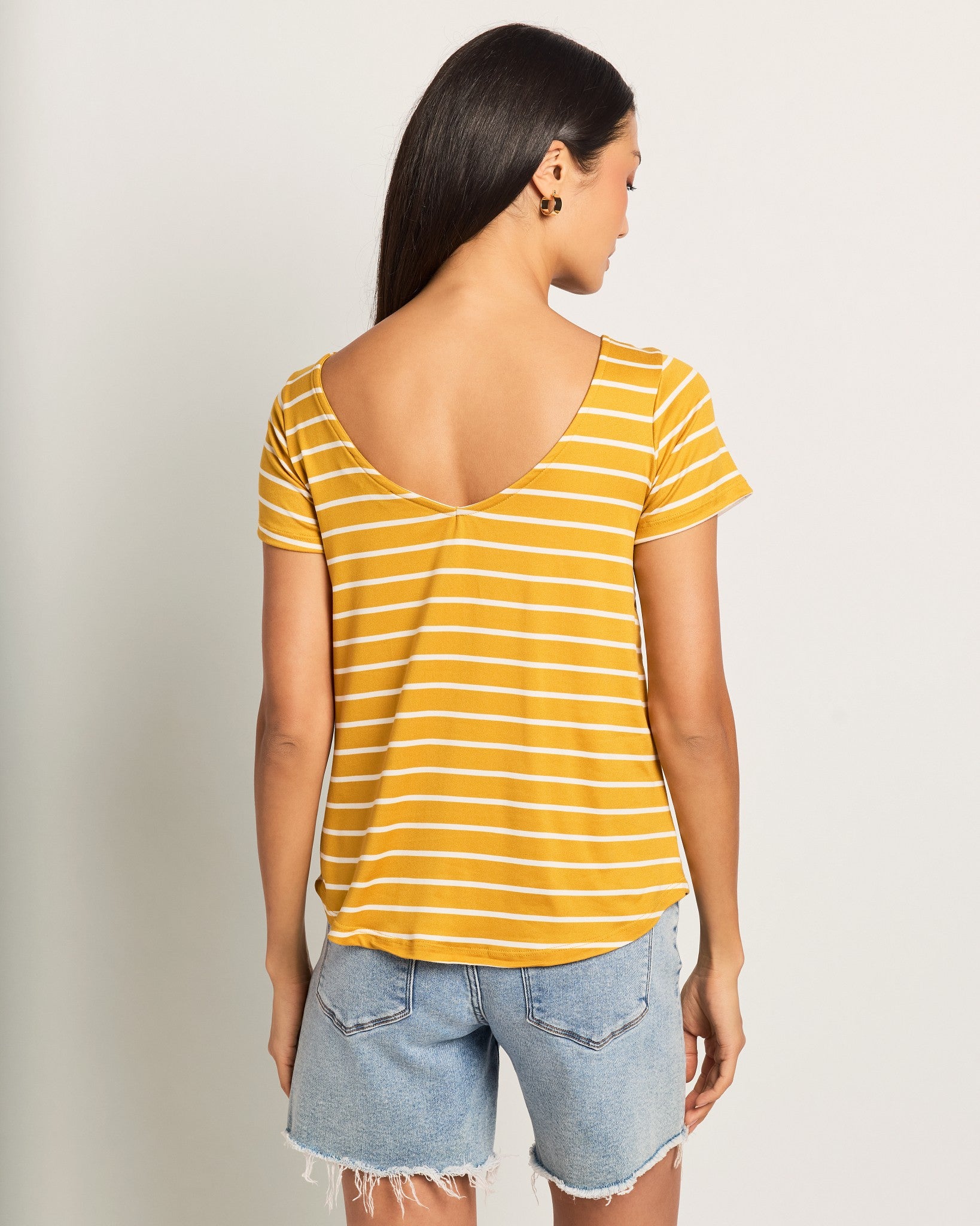 Mustard Ivory $|& W. by Wantable The Double Take Stripe Tee - SOF Back