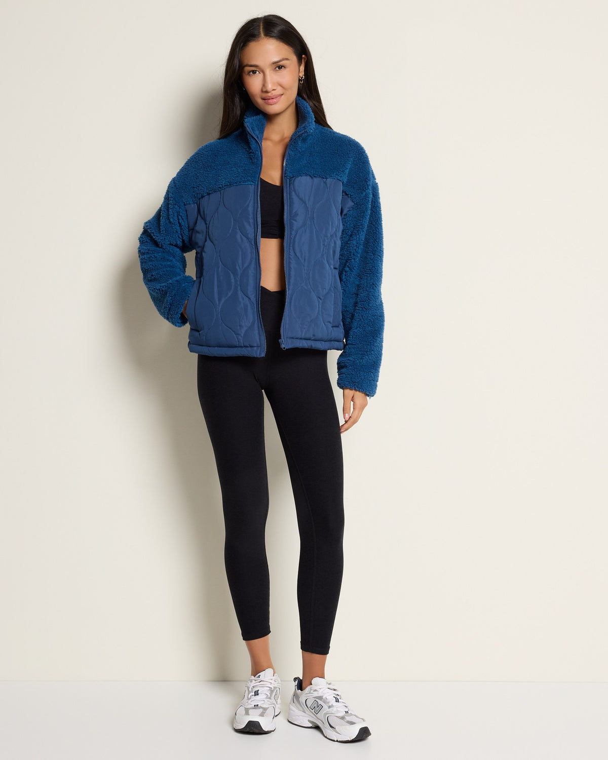 Blue Combo $|& Thread & Supply Mixed Media Quilted Jacket - UGC On Fig