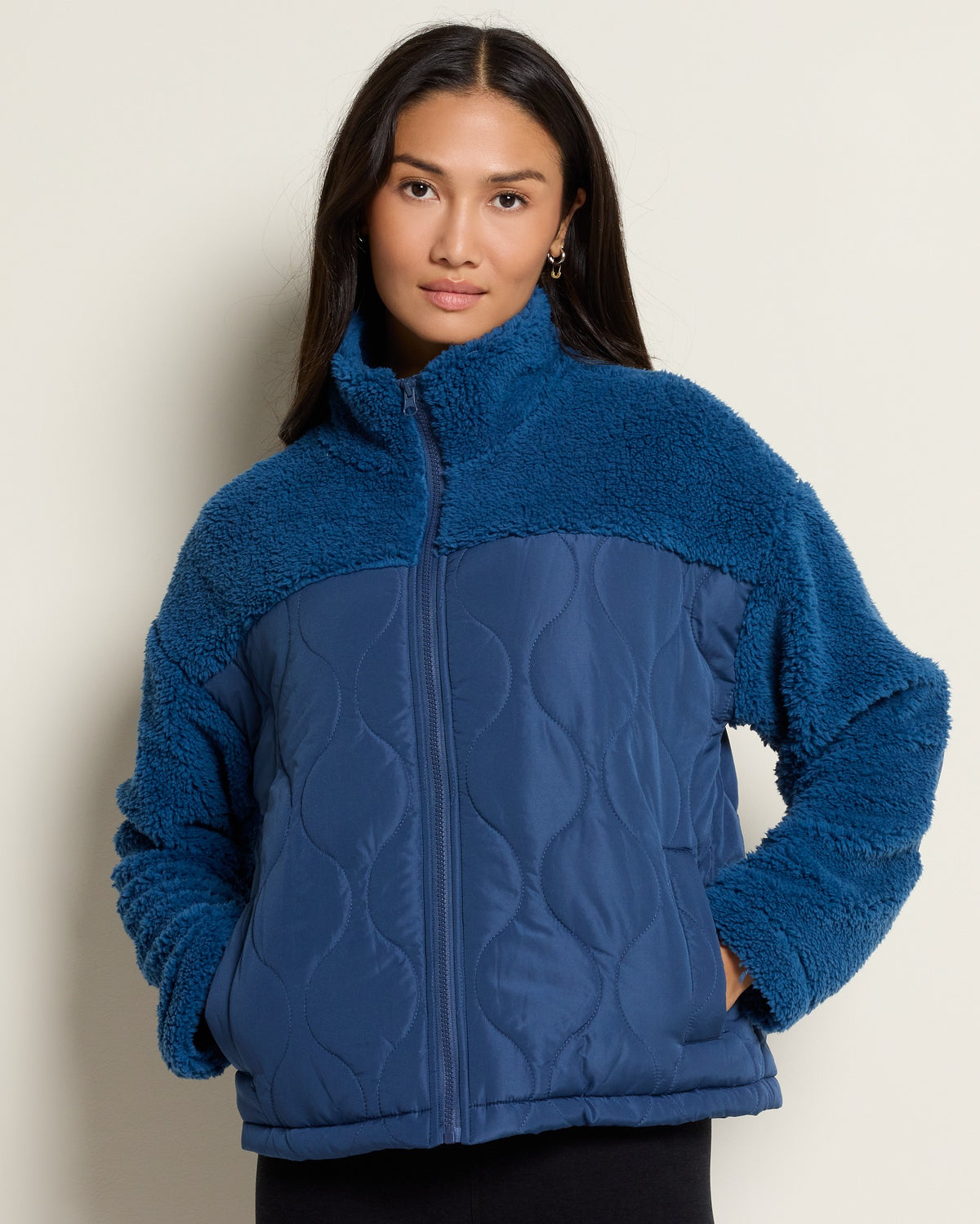 Blue Combo $|& Thread & Supply Mixed Media Quilted Jacket - SOF Front