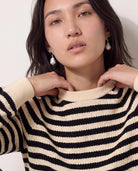 Ivory Black Stripe $|& SEAS Brisa Raglan Striped Long Sleeve Top - SOF Full Front