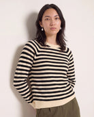 Ivory Black Stripe $|& SEAS Brisa Raglan Striped Long Sleeve Top - SOF Front