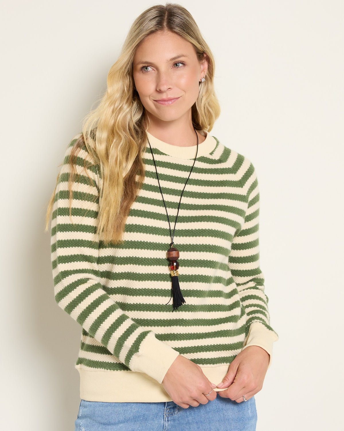 Ivory Thyme Stripe $|& SEAS Brisa Raglan Striped Long Sleeve Top - SOF Front