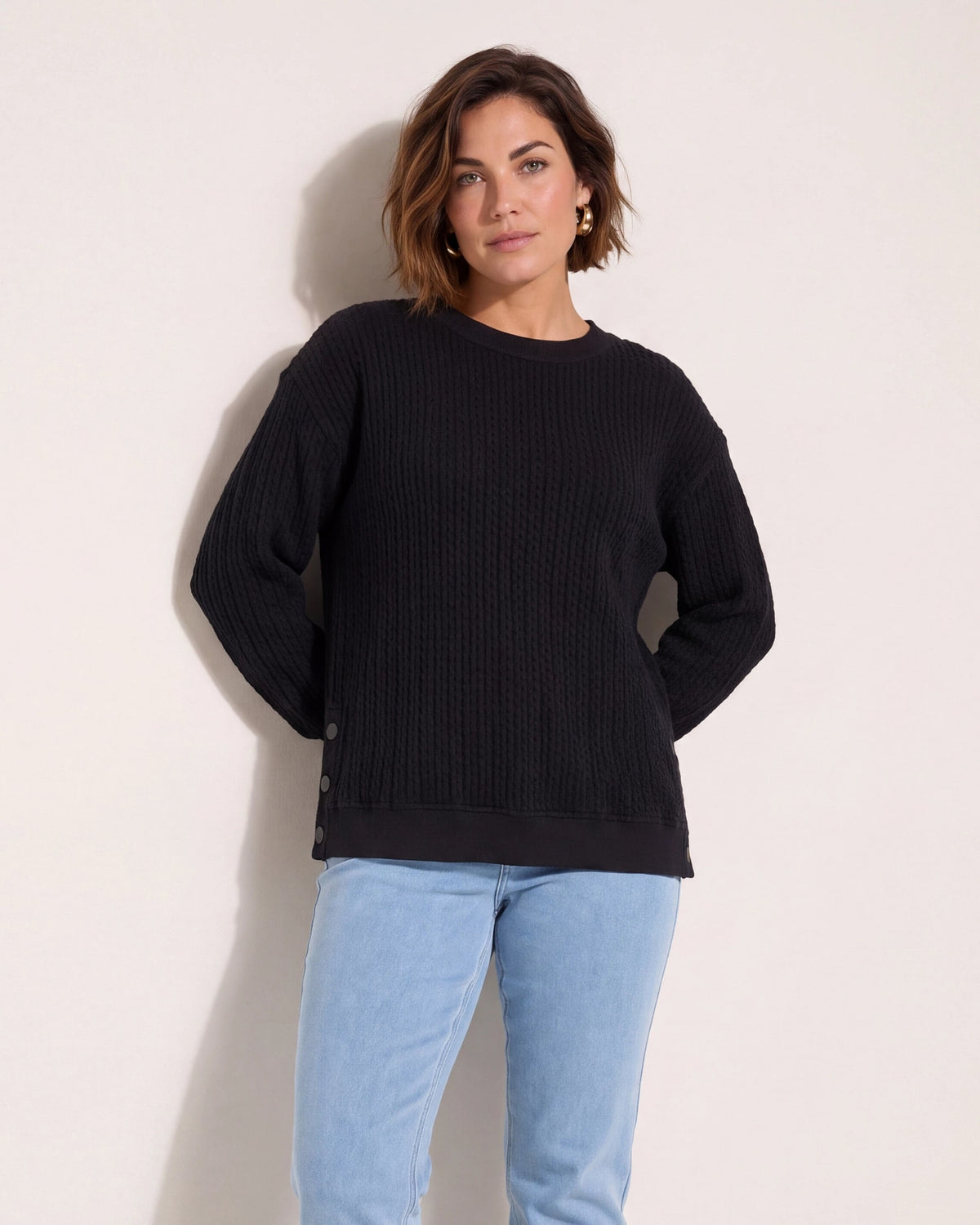 Black $|& Herizon Sophie Cable Knit Pullover - SOF Front