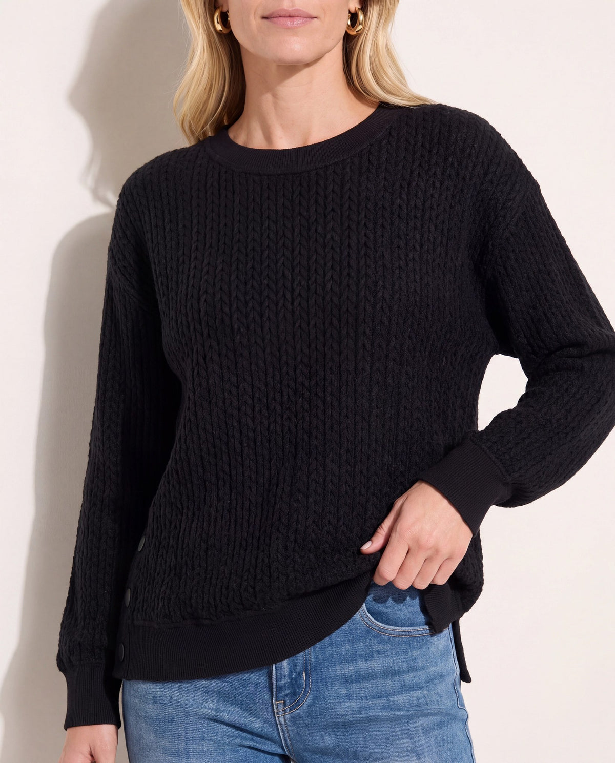 Black $|& Herizon Sophie Cable Knit Pullover - SOF Full Front