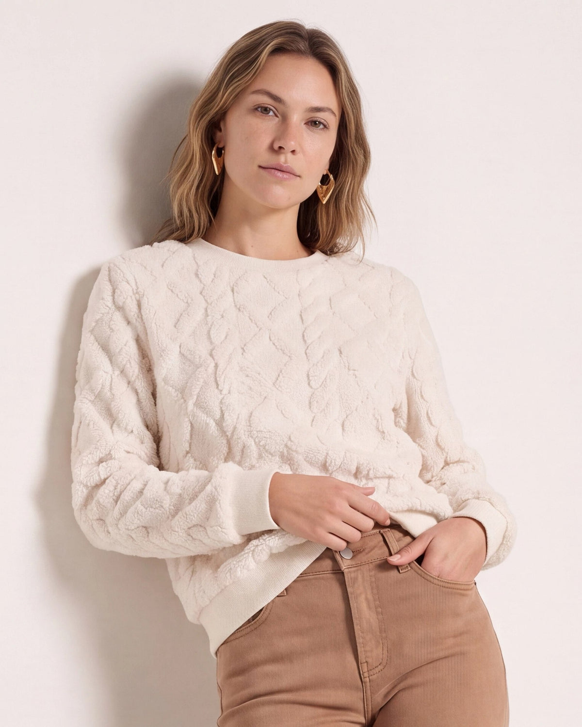 Cream $|& SEAS Selena Pattern Sherpa Pullover - SOF Front