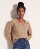 Heather Wet Sand $|& SEAS Madelyn V-Neck Sweater - SOF Front