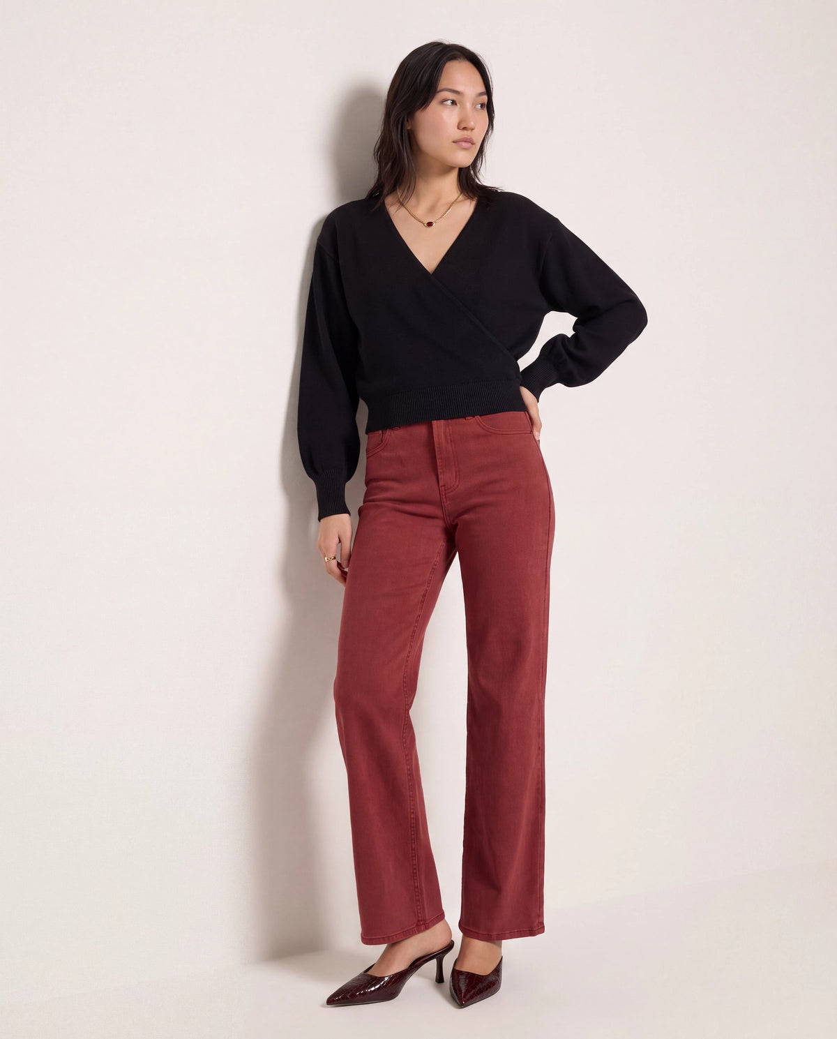 Black $|& SEAS Eloise Wrapped Sweater - VOF Front