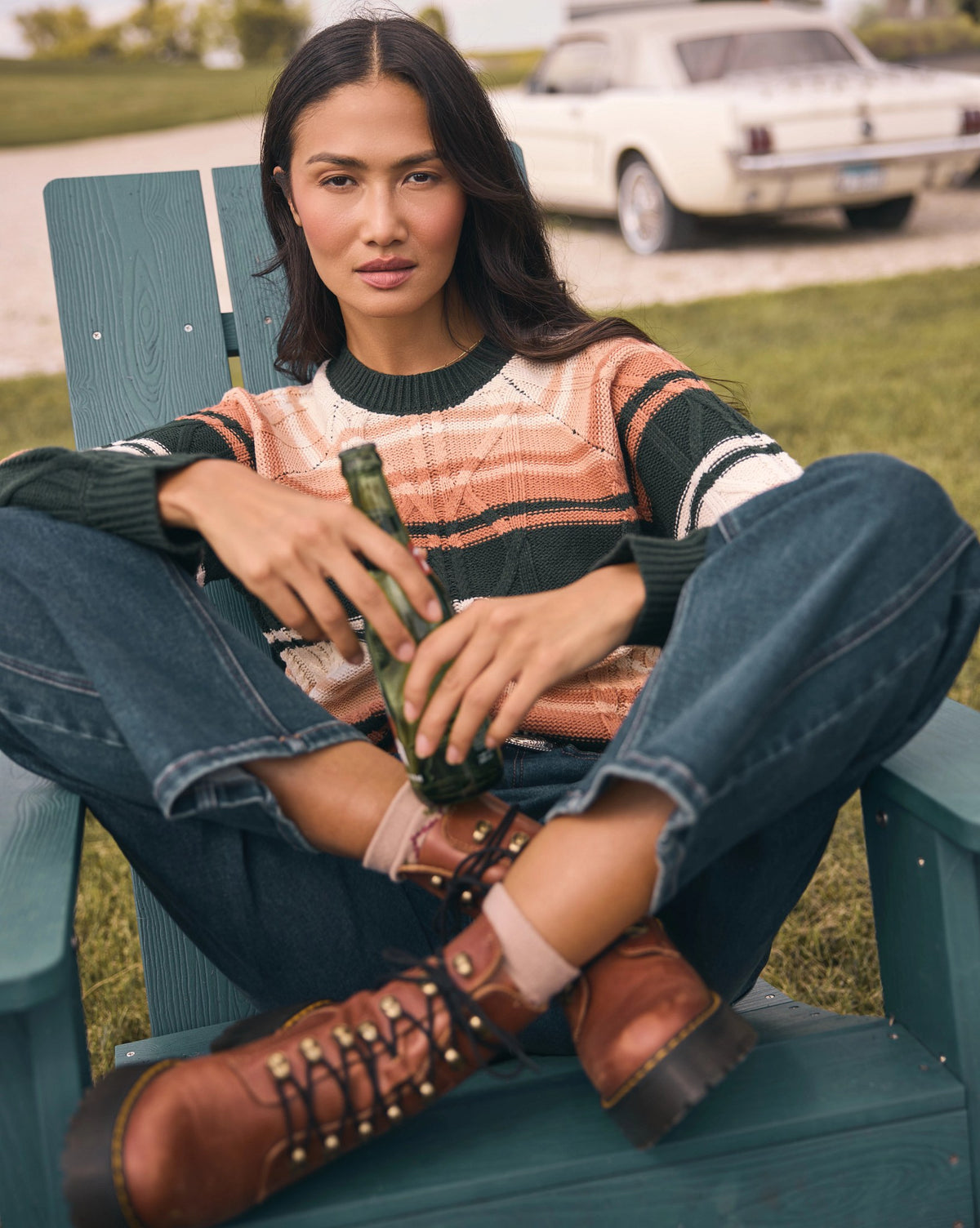 Pine Stripe $|& SEAS Starry Cable Knit Sweater - SOF Side