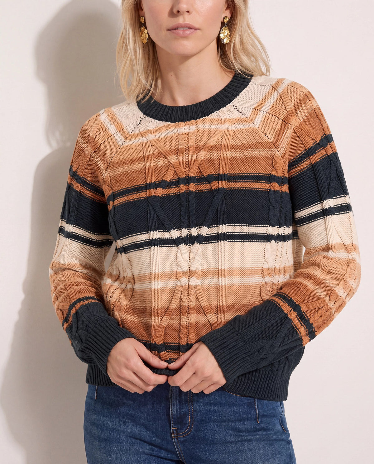 Pine Stripe $|& SEAS Starry Cable Knit Sweater - VOF Front